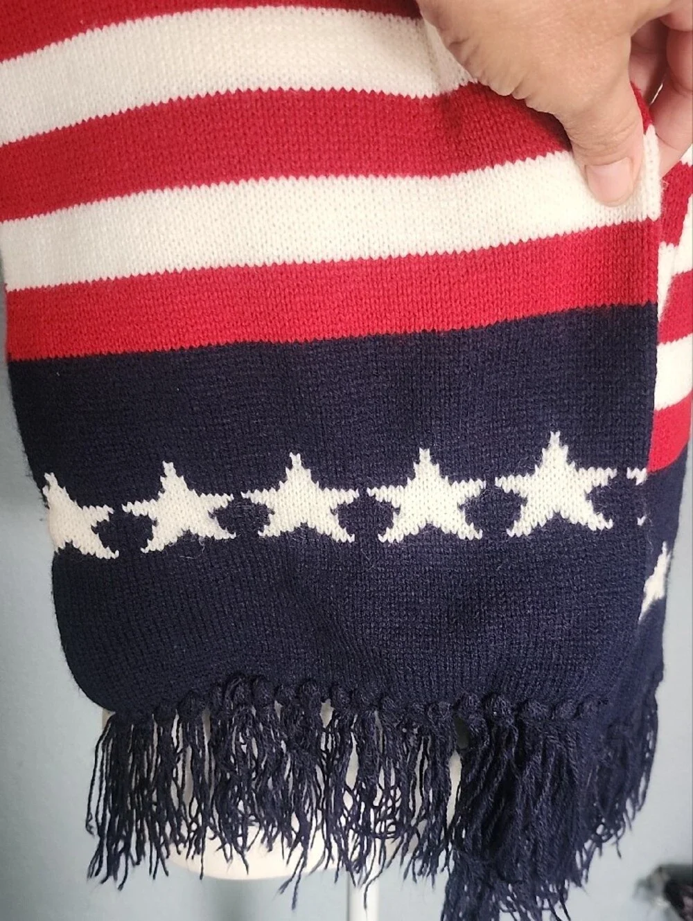 Patriotic Red White and Blue Star Stripe Knit Scarf - Unbranded